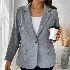Plus Lapel Neck Single Button Blazer